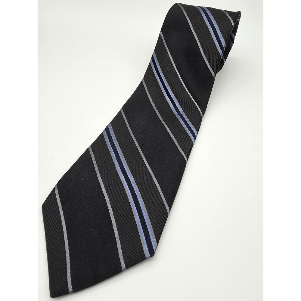 VTG Nordstrom Men's Black Blue Gray Stripped 100% Silk Neck Tie 59"‎ x 3.5"
